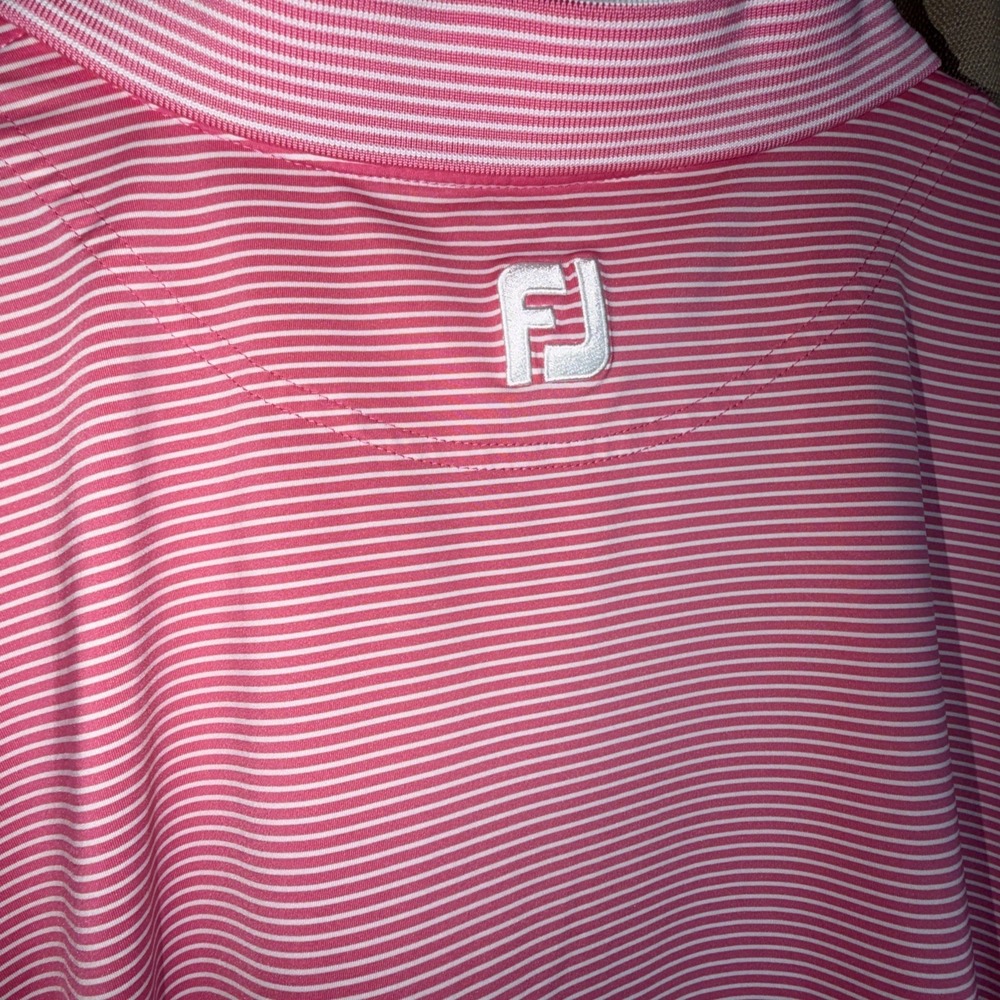 FootJoy FJ Pink White Striped Golf Polo Shirt Men's Size XL - Picture 5 of 7